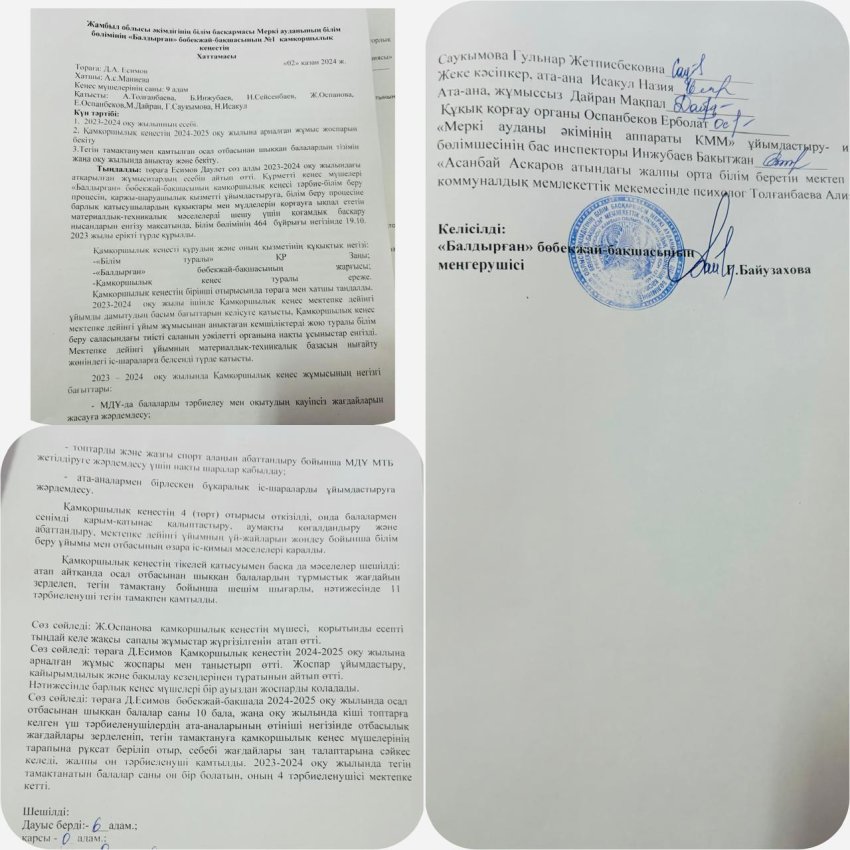 Қамқоршылық кеңесінің   №1 отырысының хаттамасы